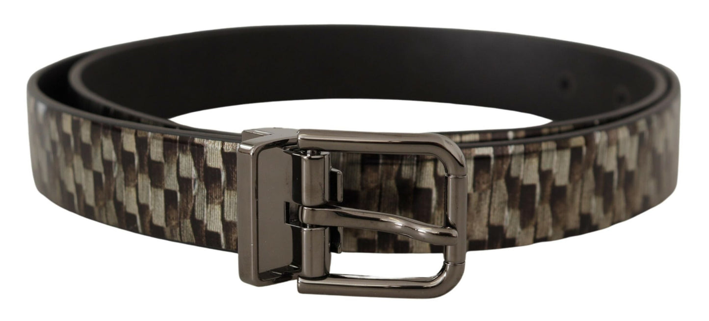 Ceinture grise en cuir à chevrons marron Dolce & Gabbana