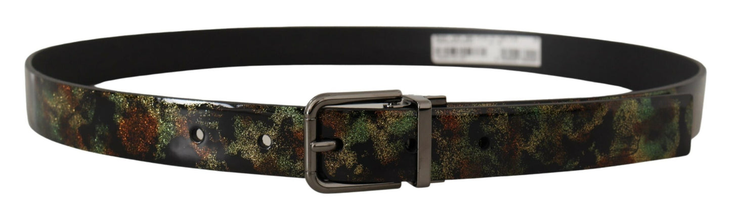 Ceinture Dolce & Gabbana en cuir noir scintillant avec boucle en métal noir