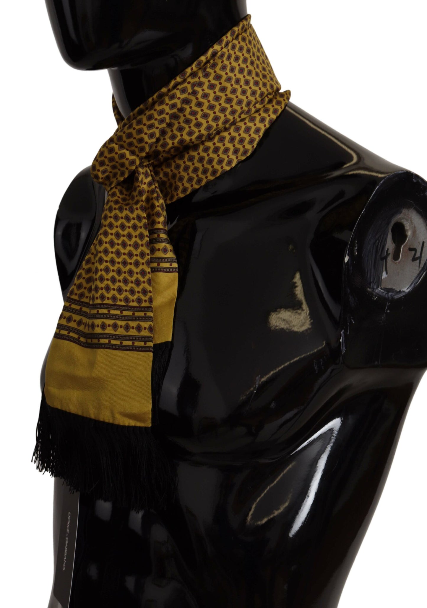 Foulard à franges en soie jaune à motifs Dolce & Gabbana