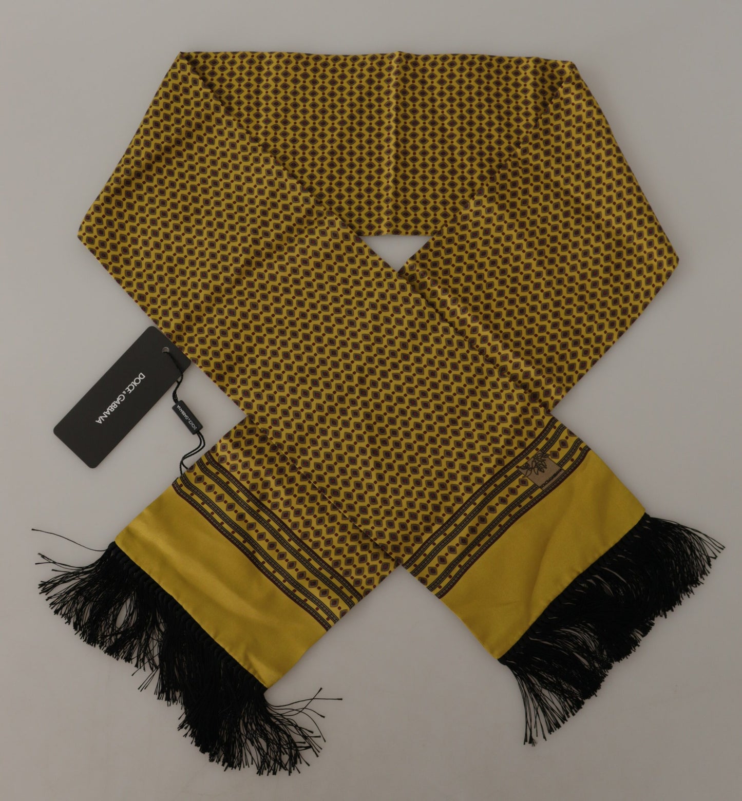 Foulard à franges en soie jaune à motifs Dolce & Gabbana