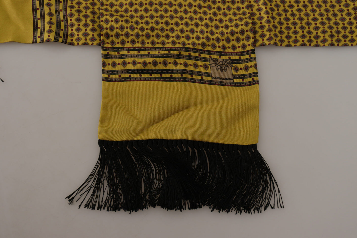 Foulard à franges en soie jaune à motifs Dolce & Gabbana