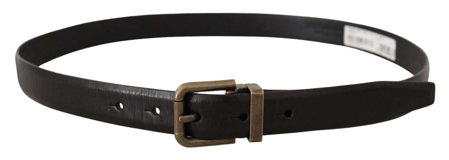 Dolce & Gabbana Zwarte Kalfsleren Riem met Geborstelde Messing Gesp