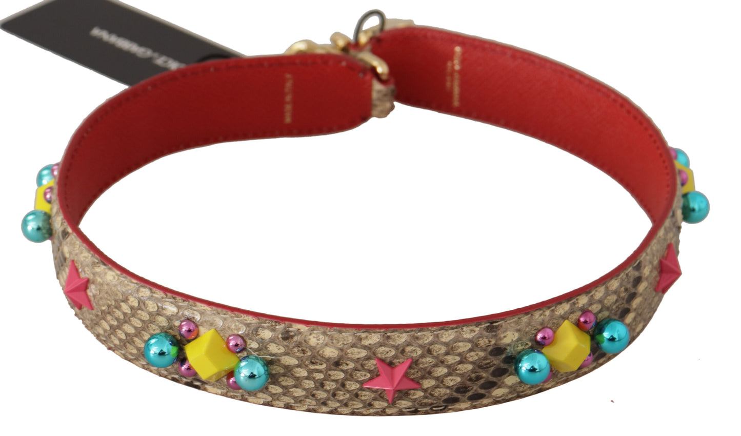 Bandoulière en cuir python beige et cristaux Dolce & Gabbana