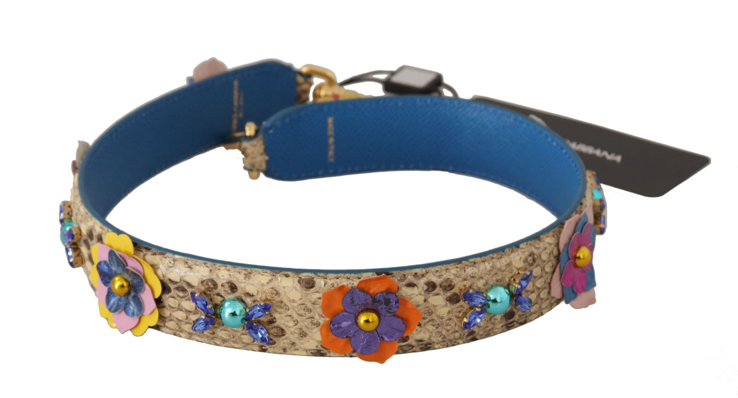 Bandoulière cloutée en cuir python beige Dolce & Gabbana