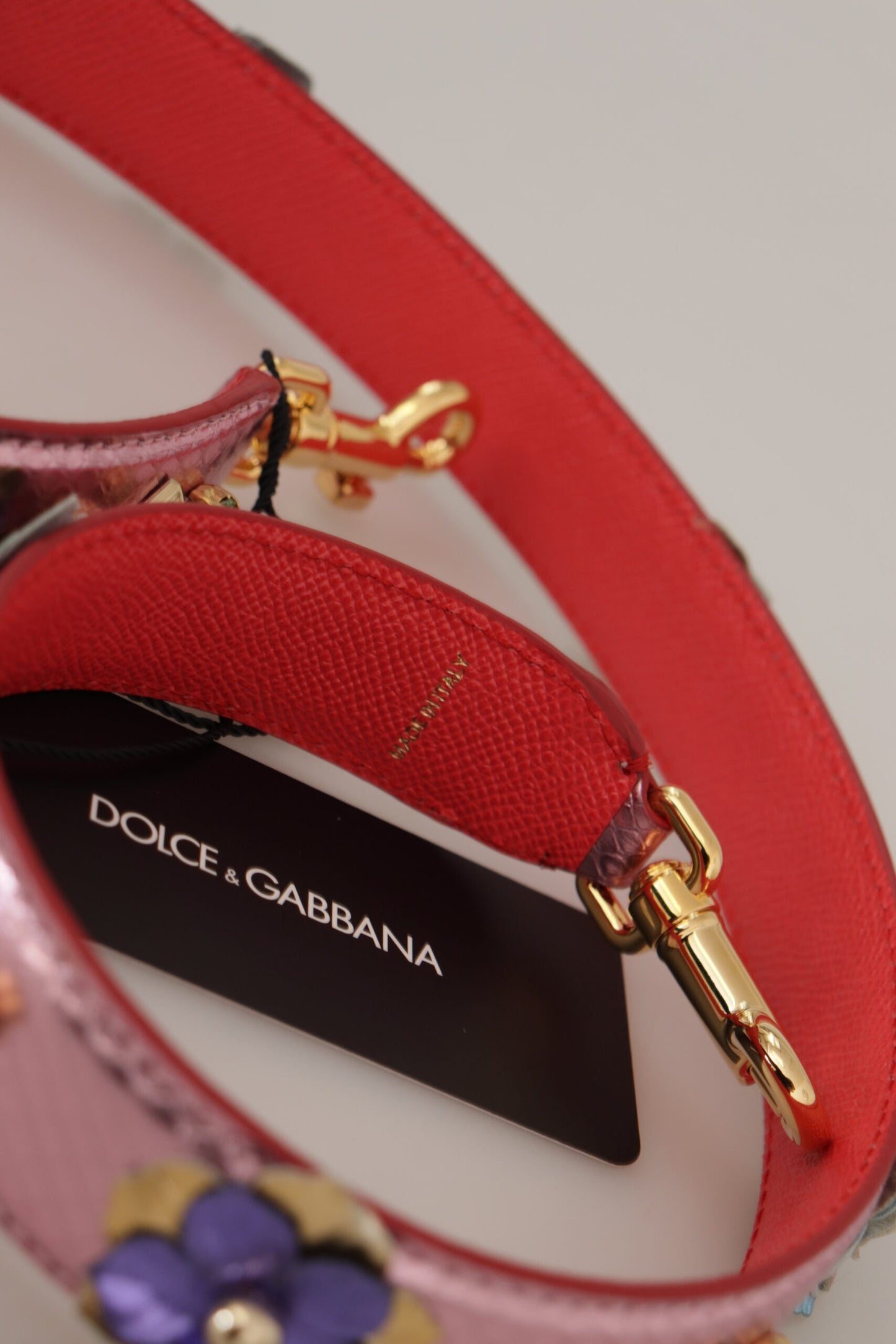 Dolce & Gabbana Metallic Roze Leren Schouderband met Studs