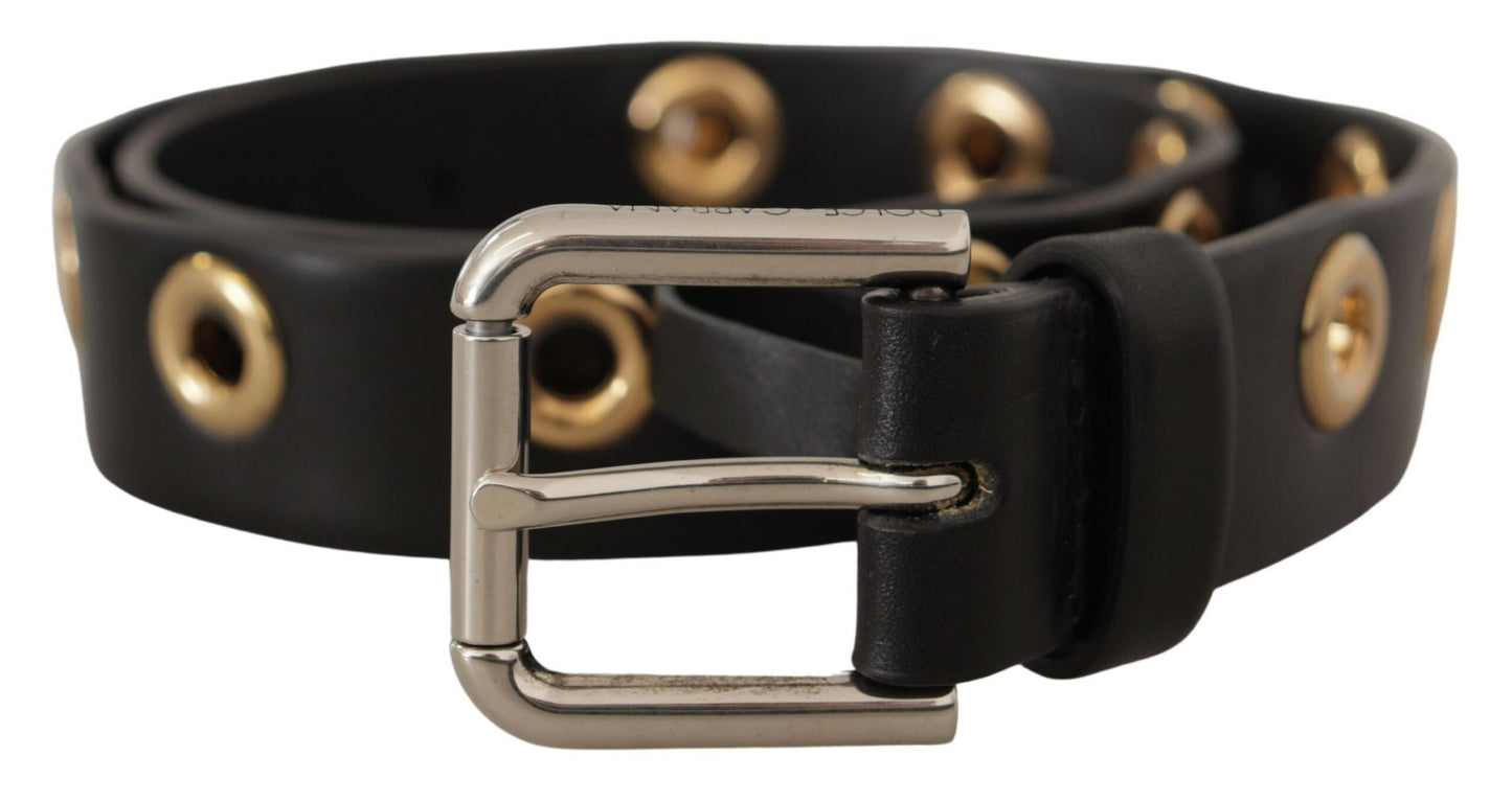 Ceinture Dolce & Gabbana en cuir noir avec boucle en métal argenté