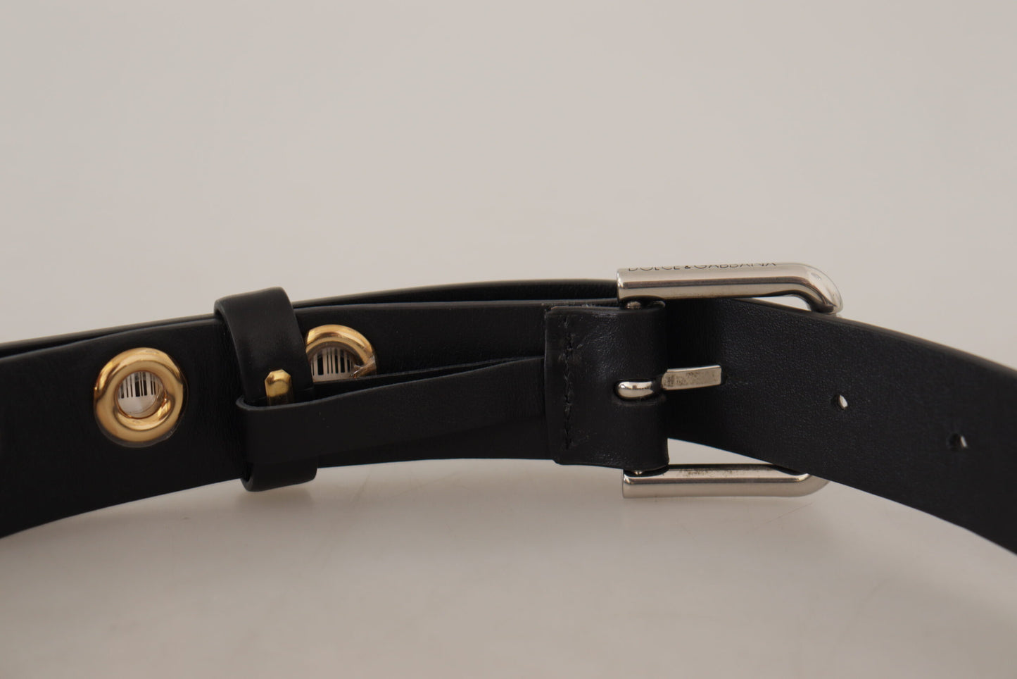 Ceinture Dolce & Gabbana en cuir noir avec boucle en métal argenté
