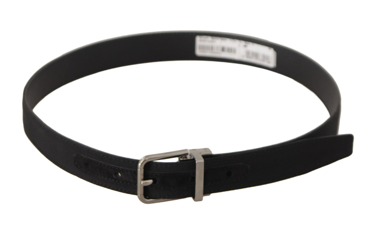 Dolce & Gabbana Zwarte Canvas Leren Zilverkleurige Metalen Gesp Riem