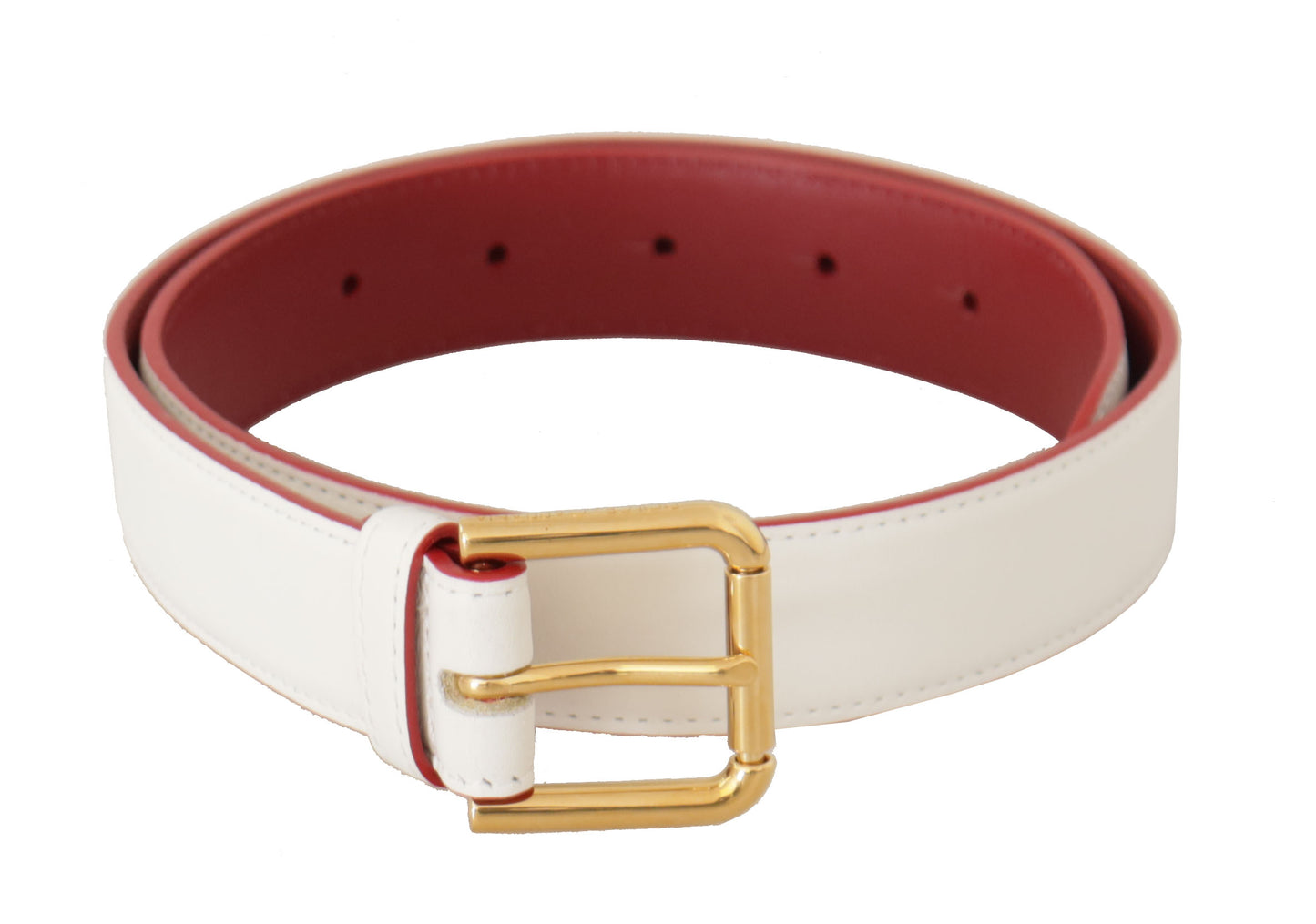 Dolce & Gabbana witte kalfsleren tweekleurige riem met gouden metalen gesp