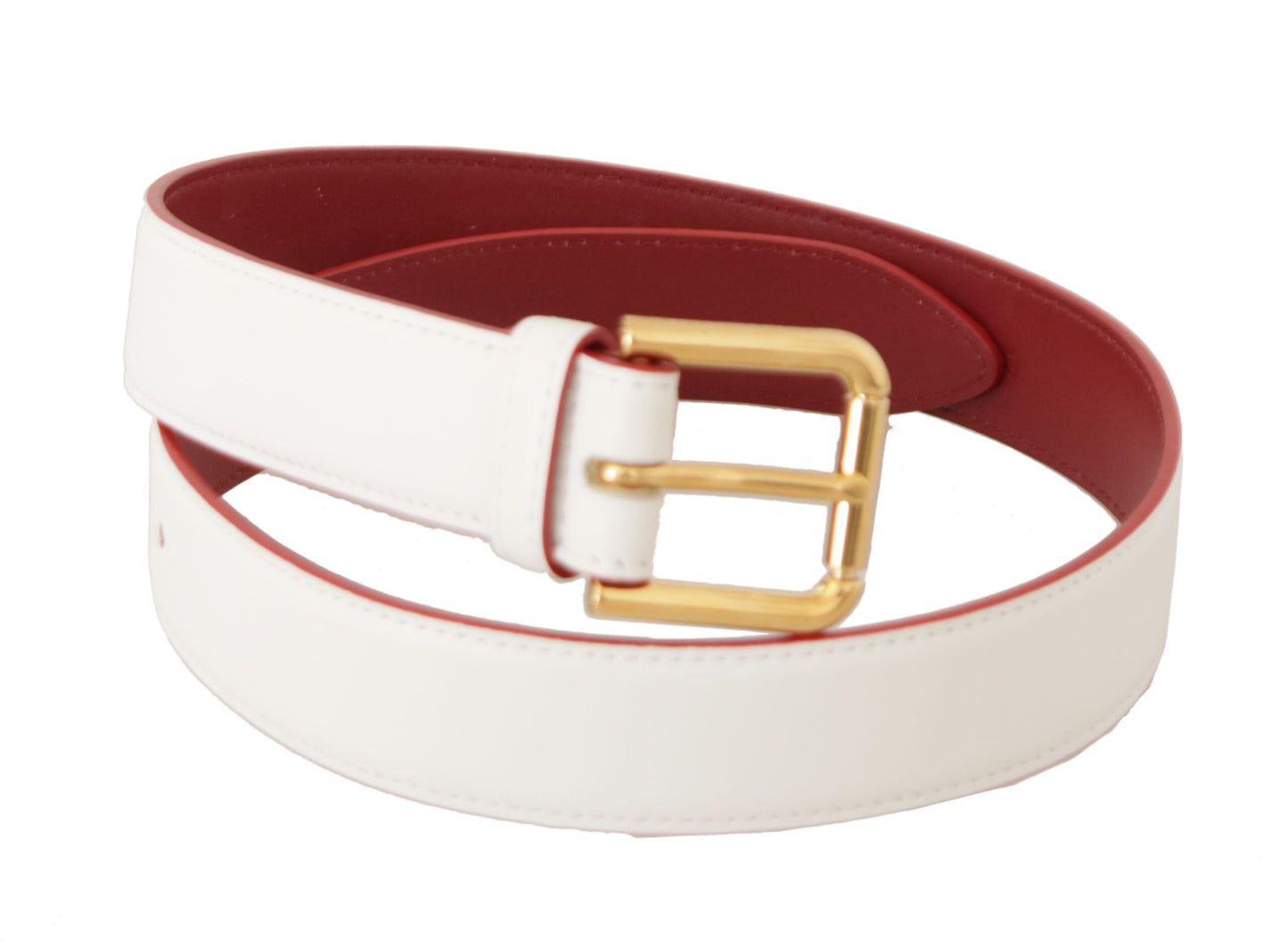 Dolce & Gabbana witte kalfsleren tweekleurige riem met gouden metalen gesp