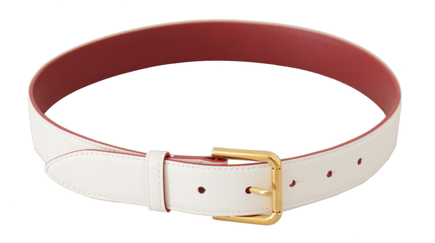 Dolce & Gabbana witte kalfsleren tweekleurige riem met gouden metalen gesp