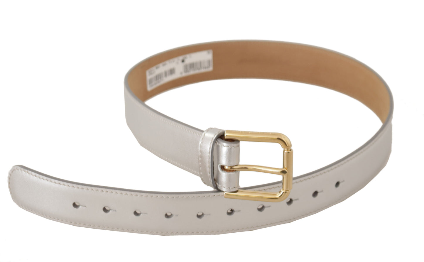 Dolce & Gabbana zilveren leren riem met gouden logo en metalen gesp