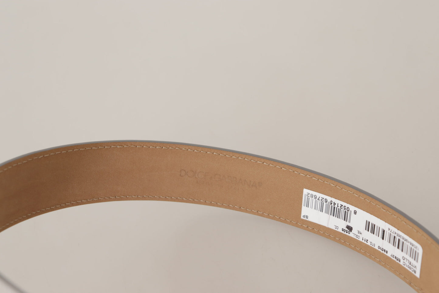 Dolce & Gabbana zilveren leren riem met gouden logo en metalen gesp