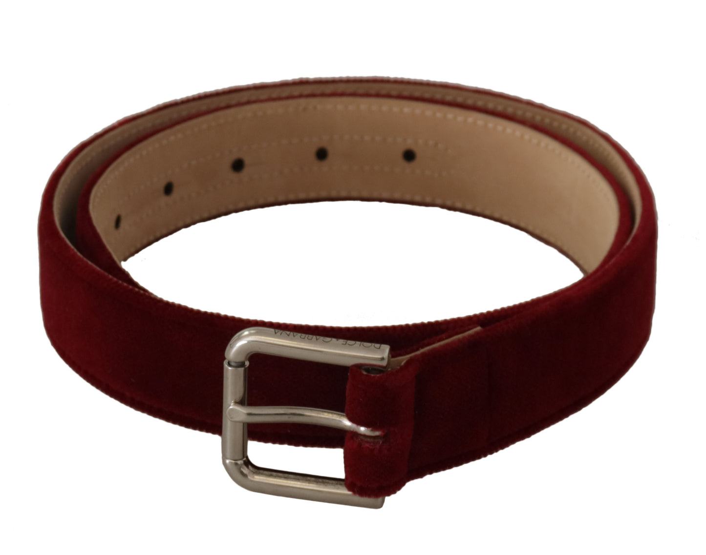 Dolce & Gabbana Red Velvet zilveren logo gegraveerde metalen gesp riem