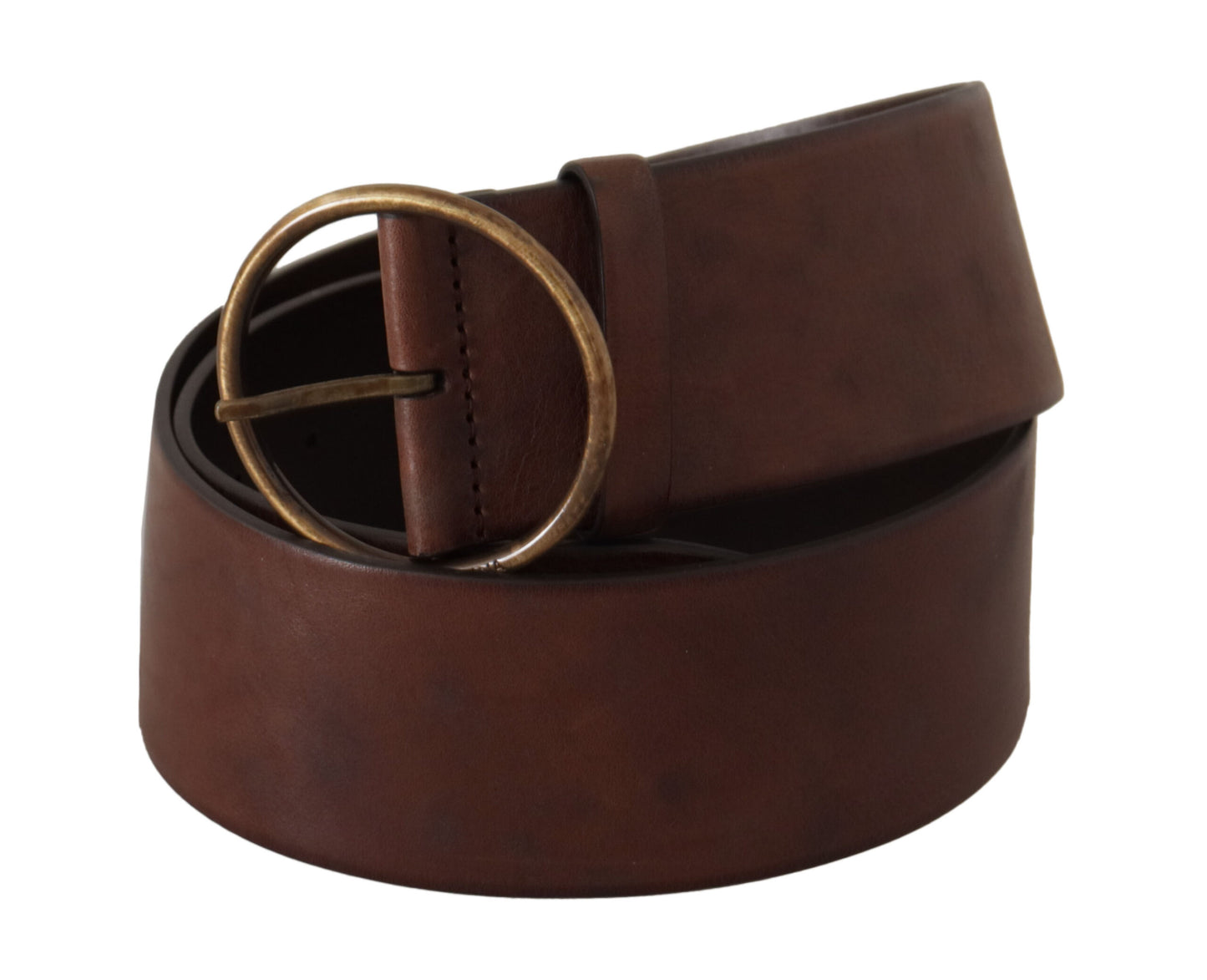 Dolce & Gabbana donkerbruine brede leren riem met metalen ronde gesp