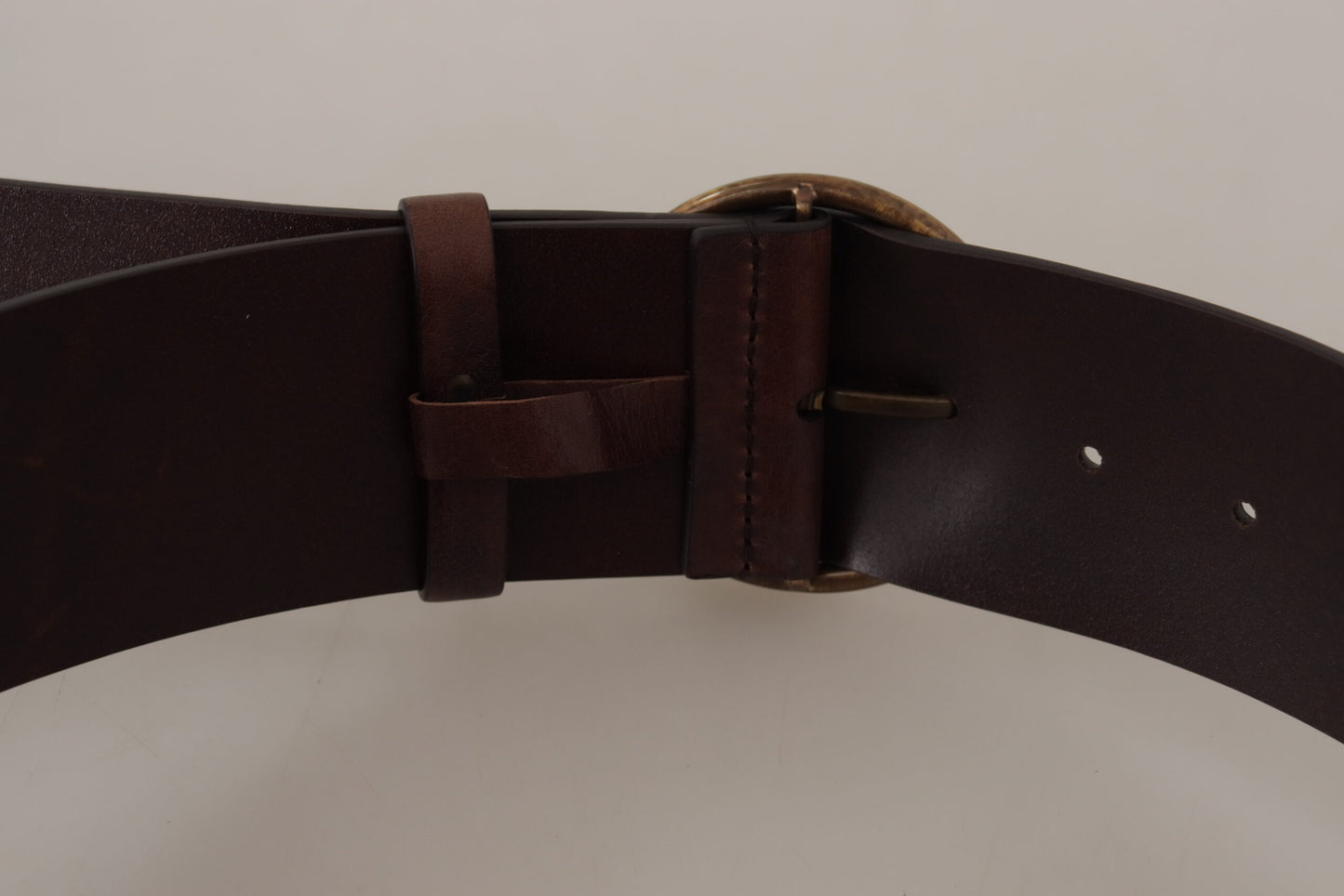 Dolce & Gabbana donkerbruine brede leren riem met metalen ronde gesp