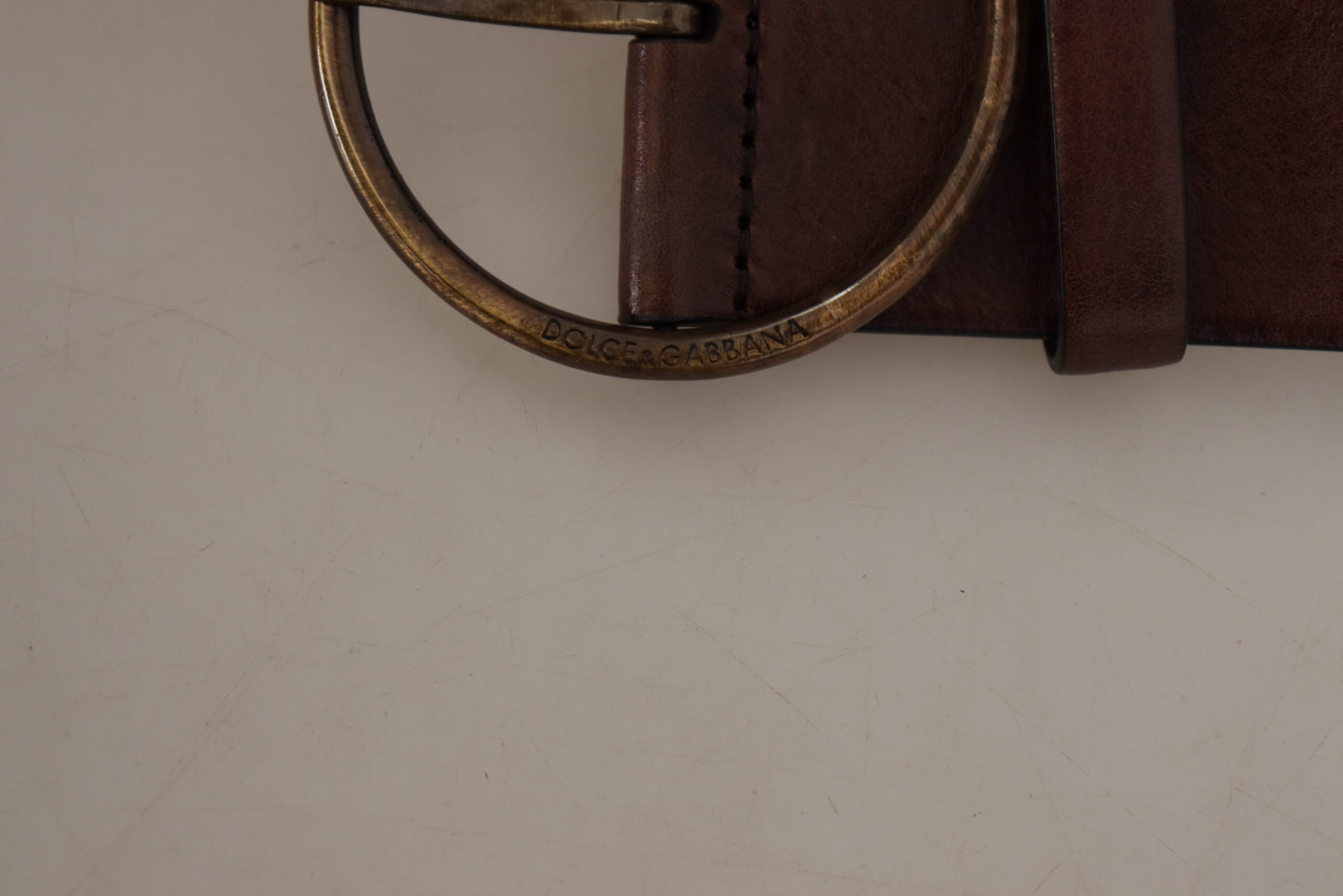 Dolce & Gabbana donkerbruine brede leren riem met metalen ronde gesp