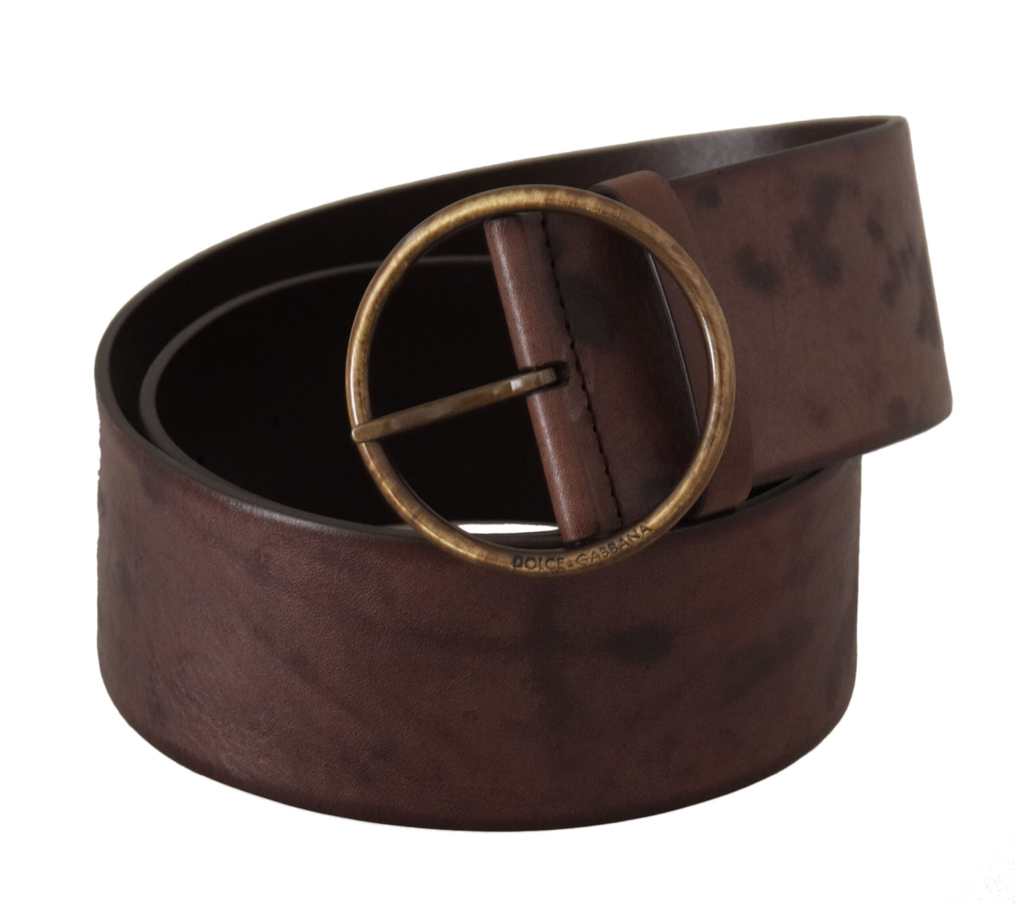 Dolce & Gabbana donkerbruine brede kalfsleren riem met ronde gesp en logo
