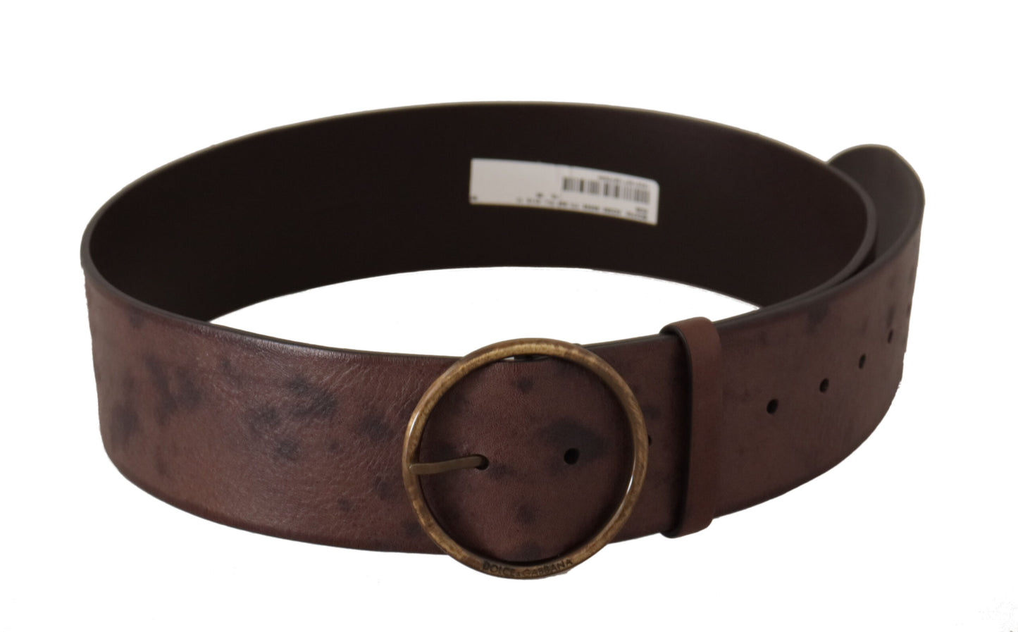 Dolce & Gabbana donkerbruine brede kalfsleren riem met ronde gesp en logo
