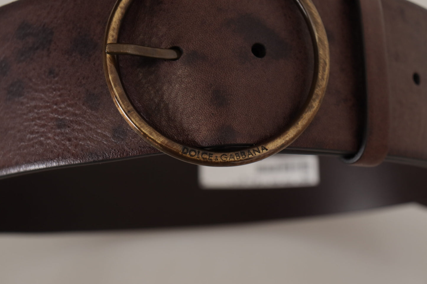 Dolce & Gabbana donkerbruine brede kalfsleren riem met ronde gesp en logo