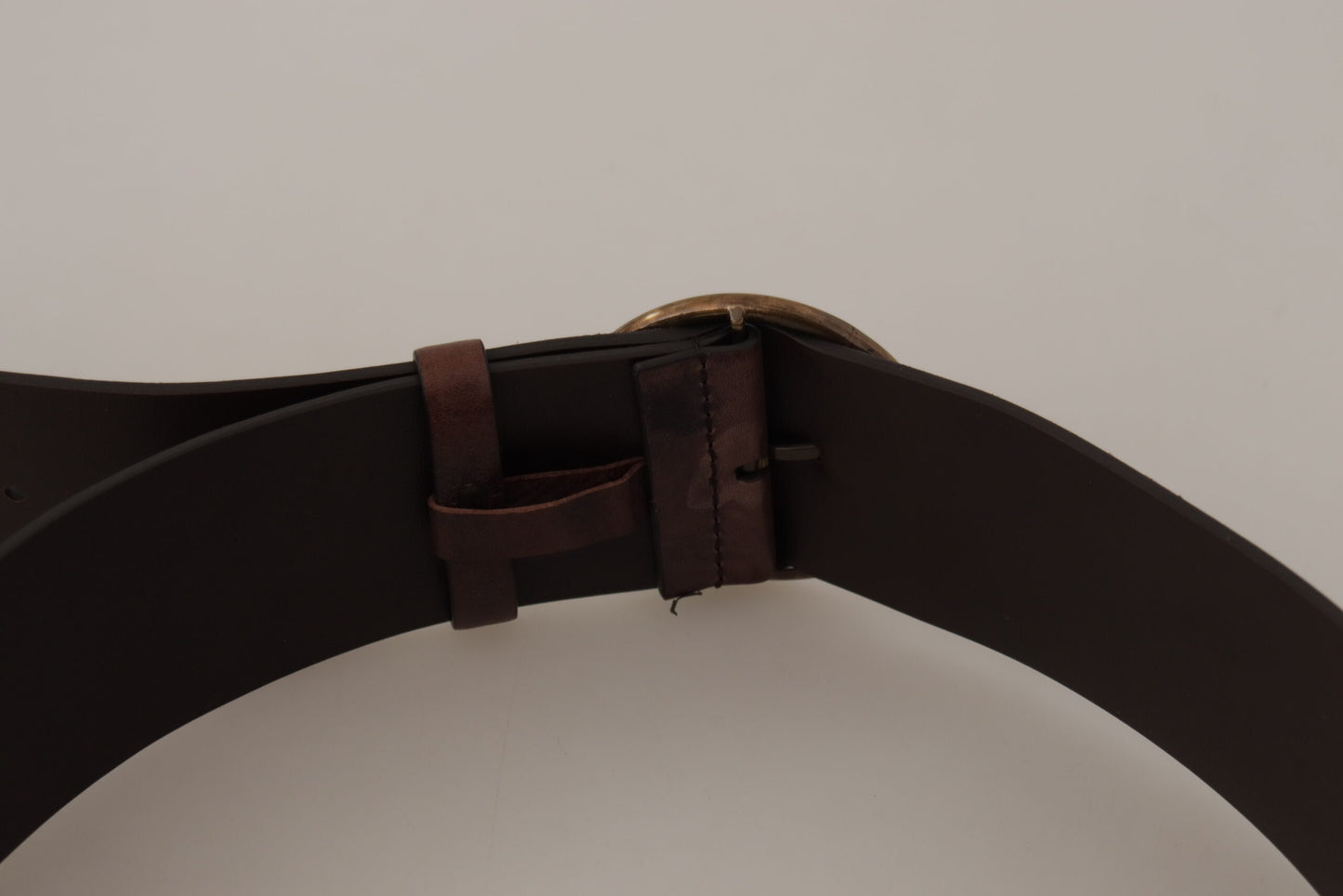 Dolce & Gabbana donkerbruine brede kalfsleren riem met ronde gesp en logo