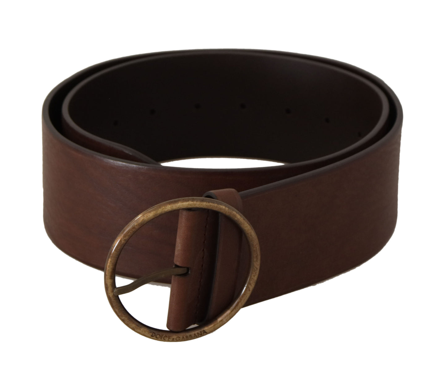 Dolce & Gabbana Bruine leren brede tailleriem met metalen ronde gesp en logo