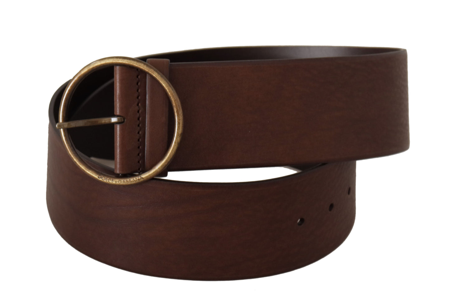 Dolce & Gabbana Bruine leren brede tailleriem met metalen ronde gesp en logo