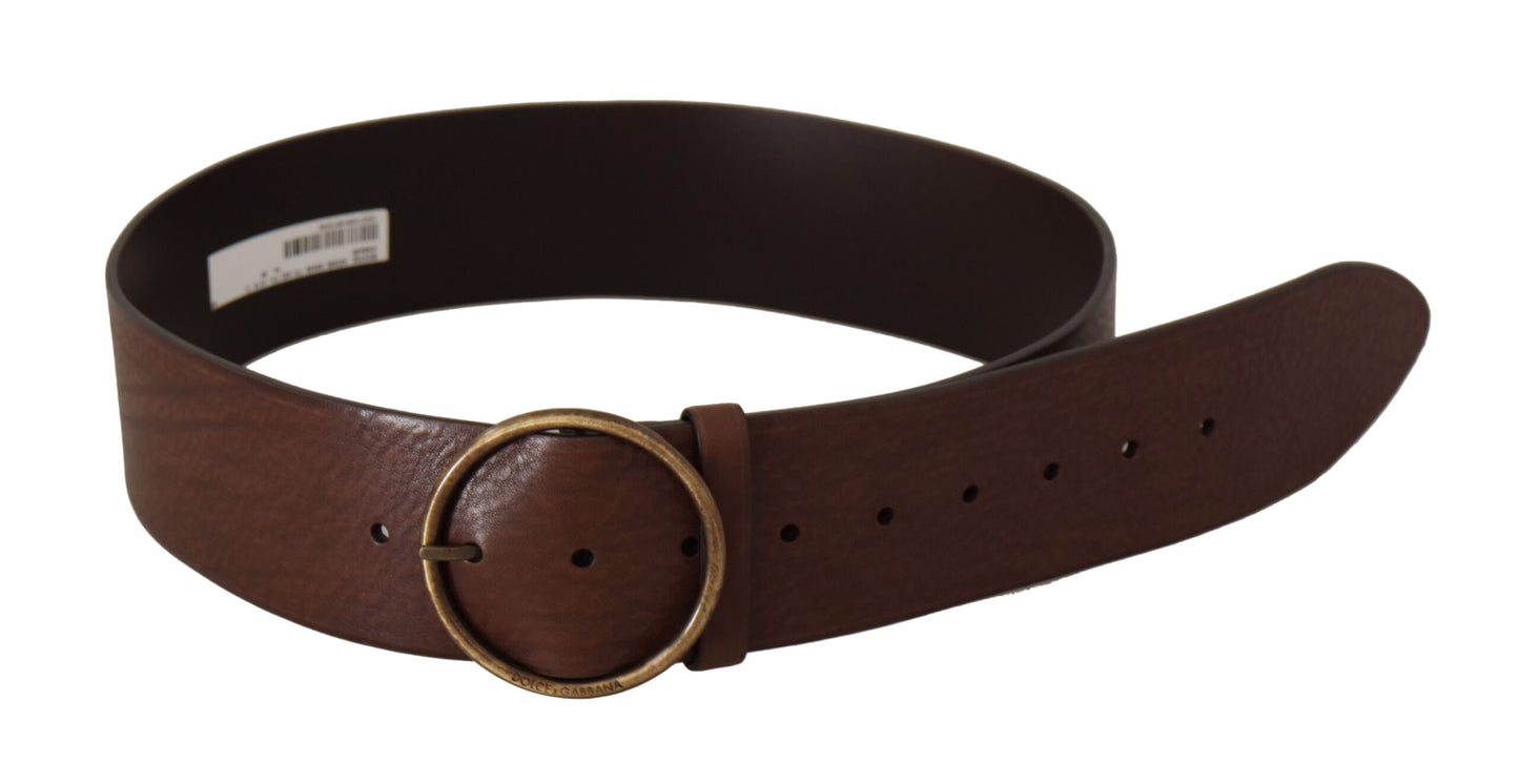 Dolce & Gabbana Bruine leren brede tailleriem met metalen ronde gesp en logo