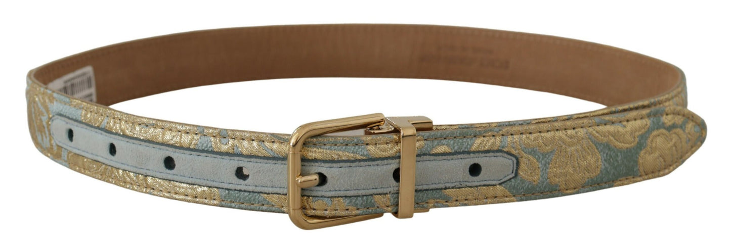 Dolce & Gabbana blauwe leren jacquard reliëf gouden metalen gesp riem