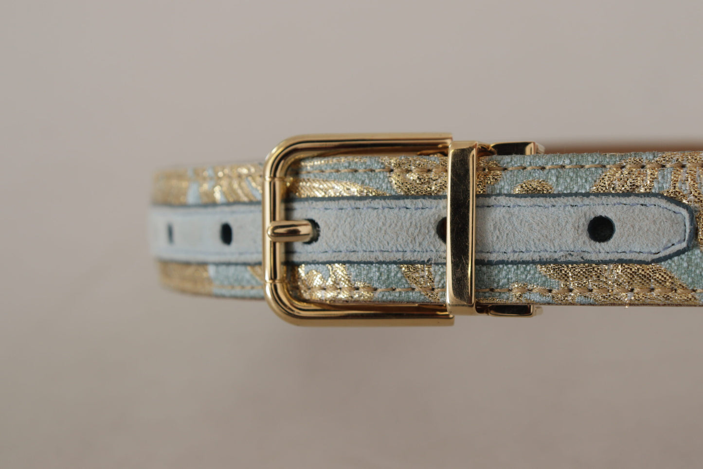 Dolce & Gabbana blauwe leren jacquard reliëf gouden metalen gesp riem