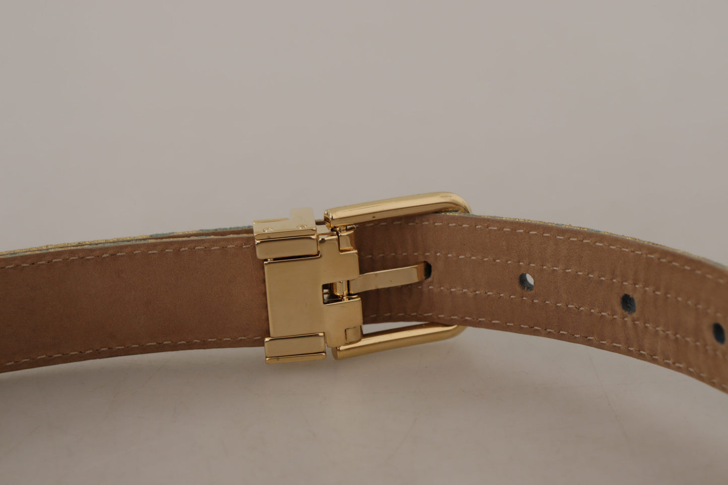 Dolce & Gabbana blauwe leren jacquard reliëf gouden metalen gesp riem