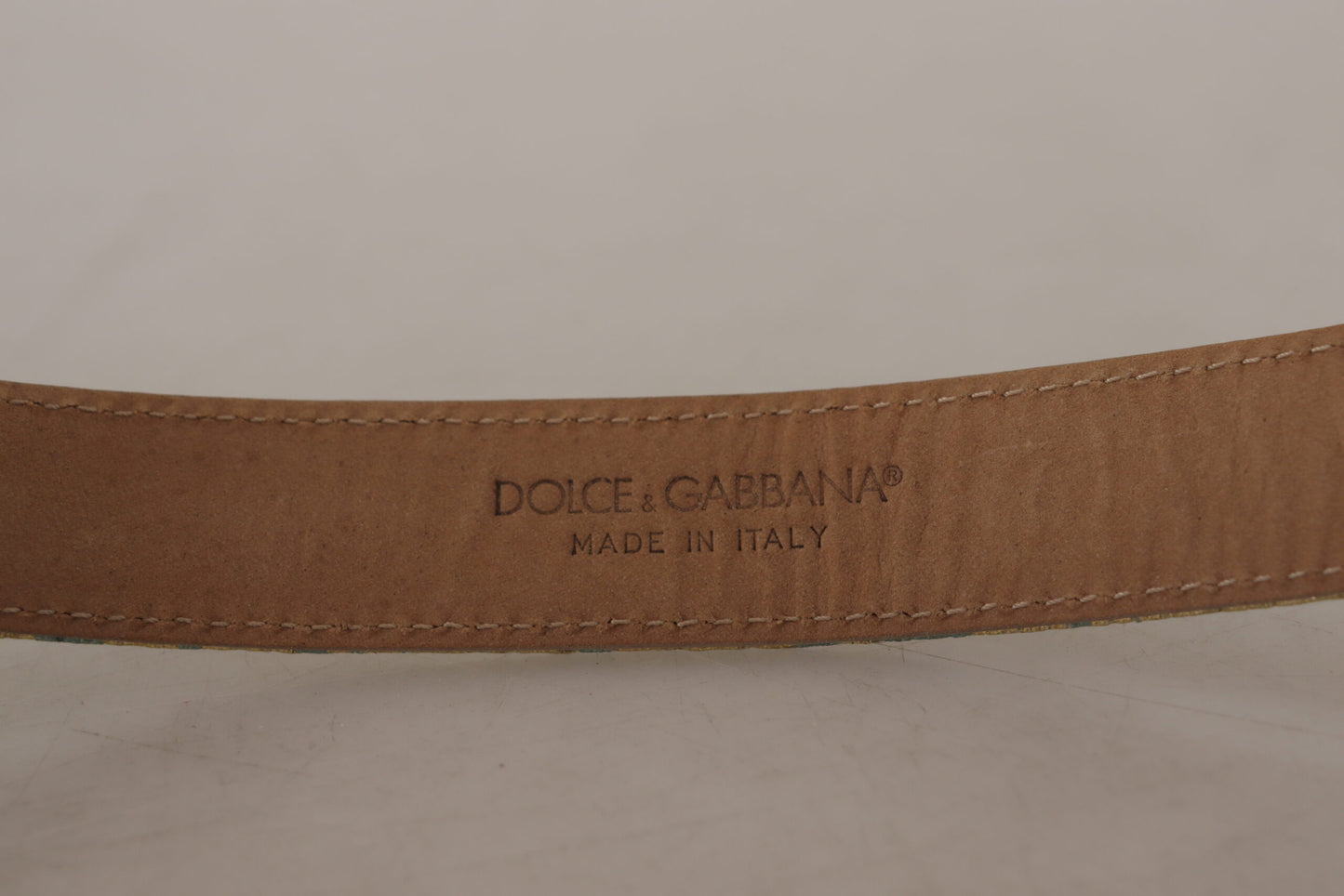 Dolce & Gabbana blauwe leren jacquard reliëf gouden metalen gesp riem