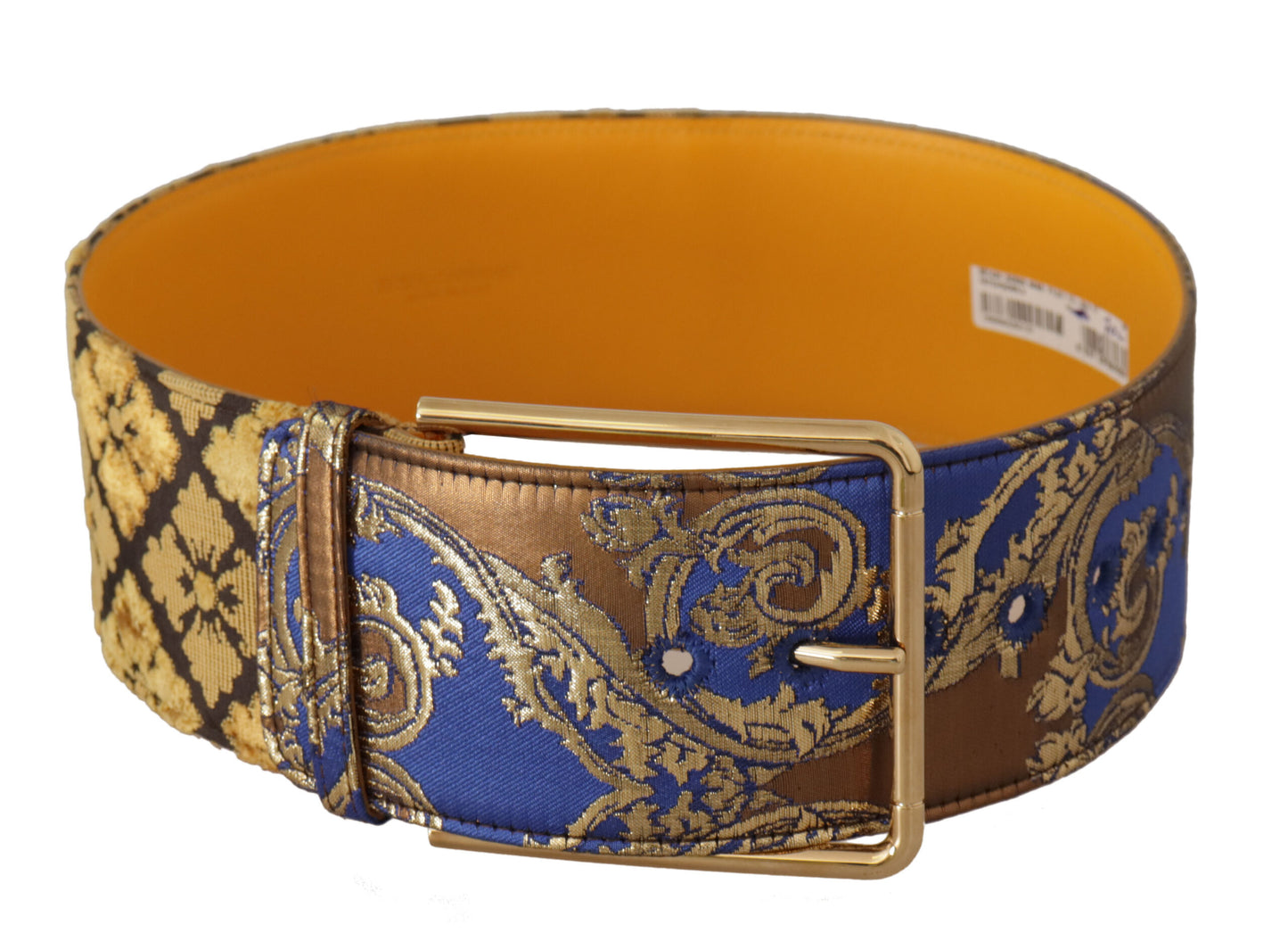 Dolce & Gabbana Blauwe Bloemen Patchwork Leren Brede Taille Riem met Gesp