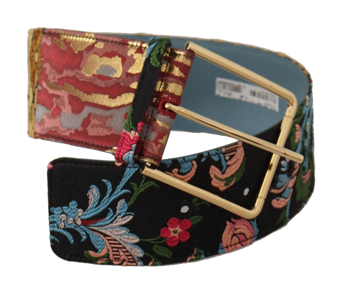 Dolce & Gabbana Multicolor geborduurde leren riem met gouden metalen gesp