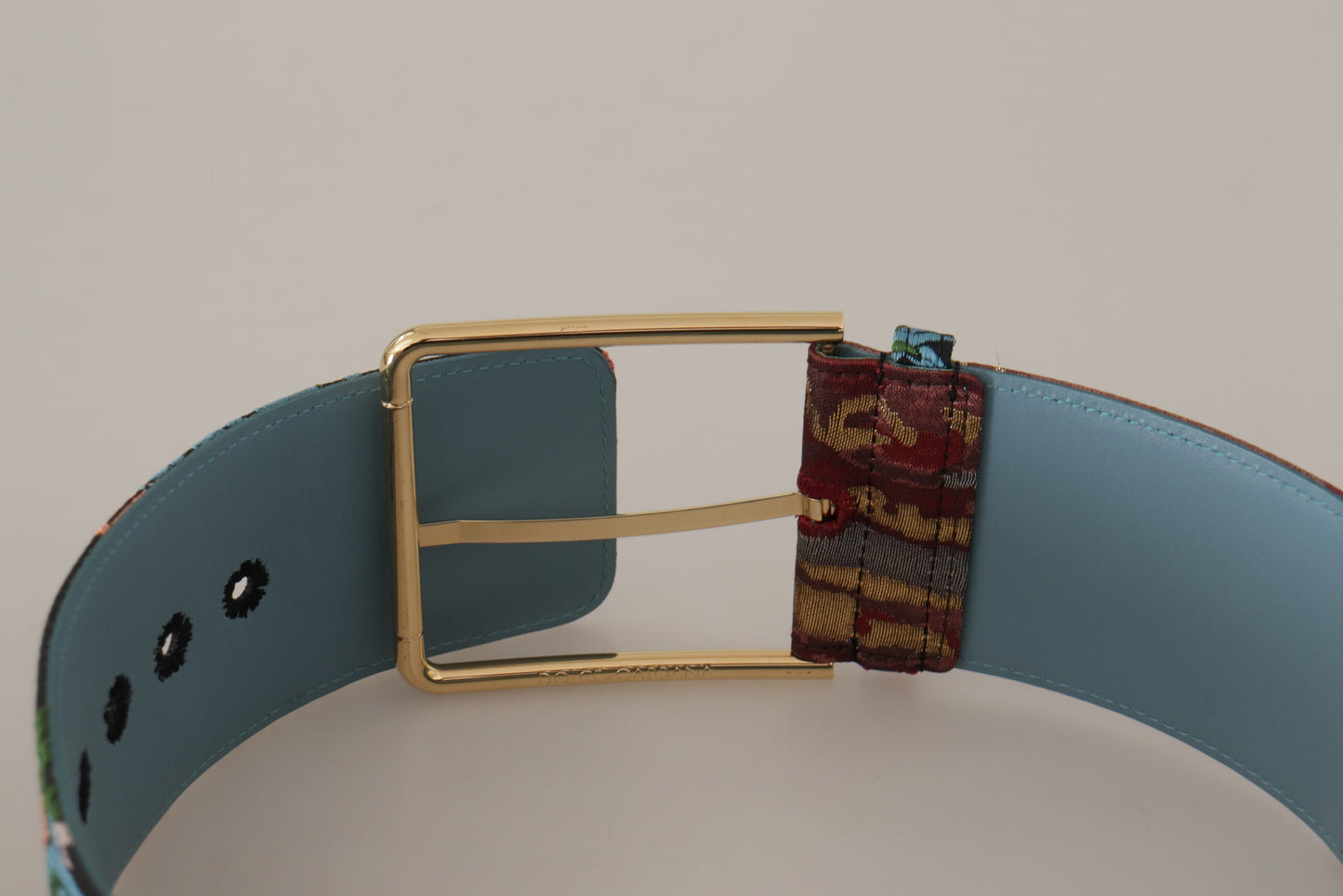 Dolce & Gabbana Multicolor geborduurde leren riem met gouden metalen gesp