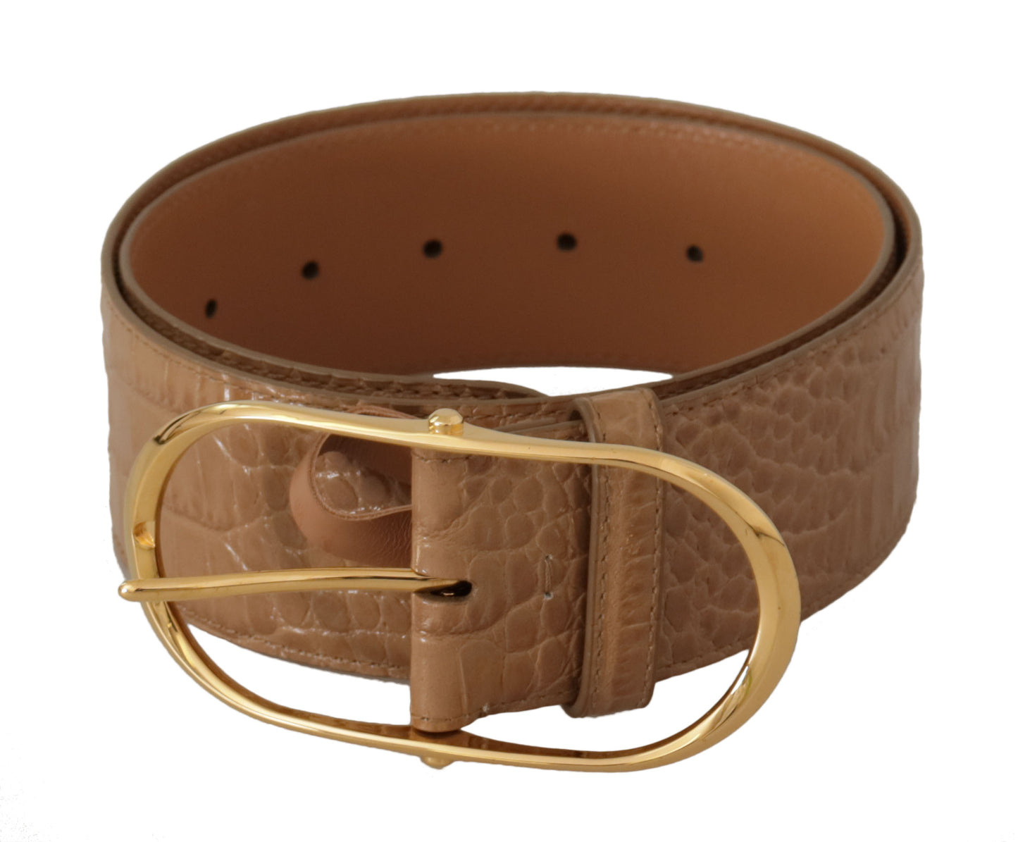 Dolce & Gabbana Bruin Beige Leren Gouden Metalen Ovale Gesp Riem