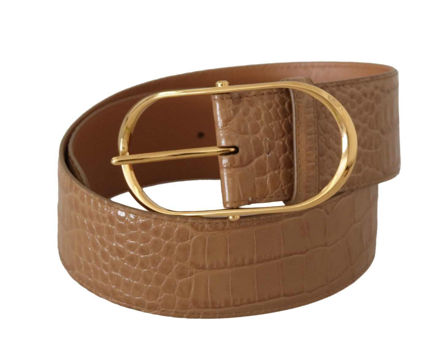 Dolce & Gabbana Bruin Beige Leren Gouden Metalen Ovale Gesp Riem