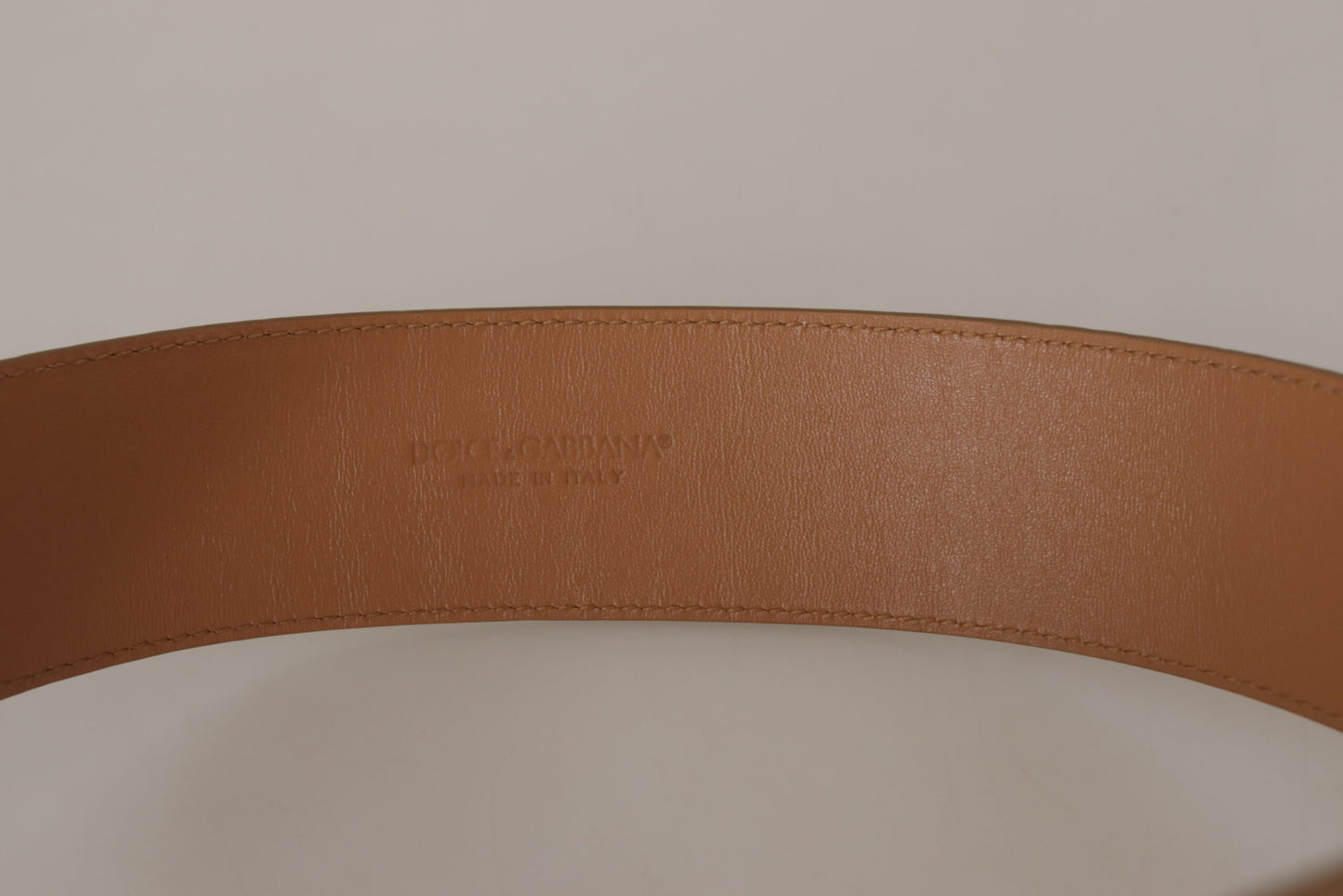 Dolce & Gabbana Bruin Beige Leren Gouden Metalen Ovale Gesp Riem