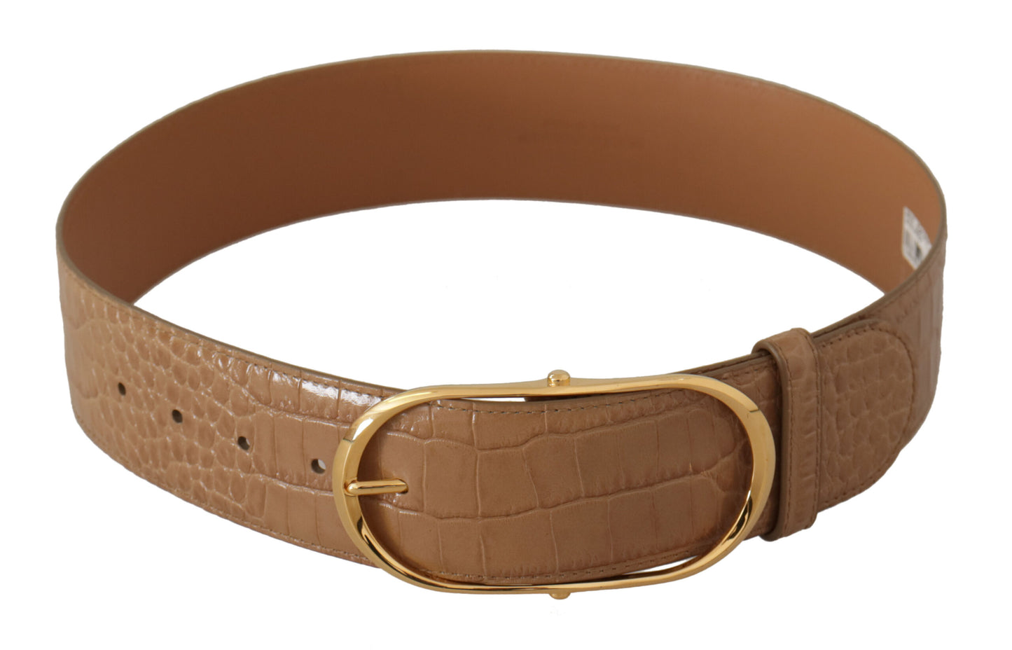 Dolce & Gabbana Bruin Beige Leren Gouden Metalen Ovale Gesp Riem
