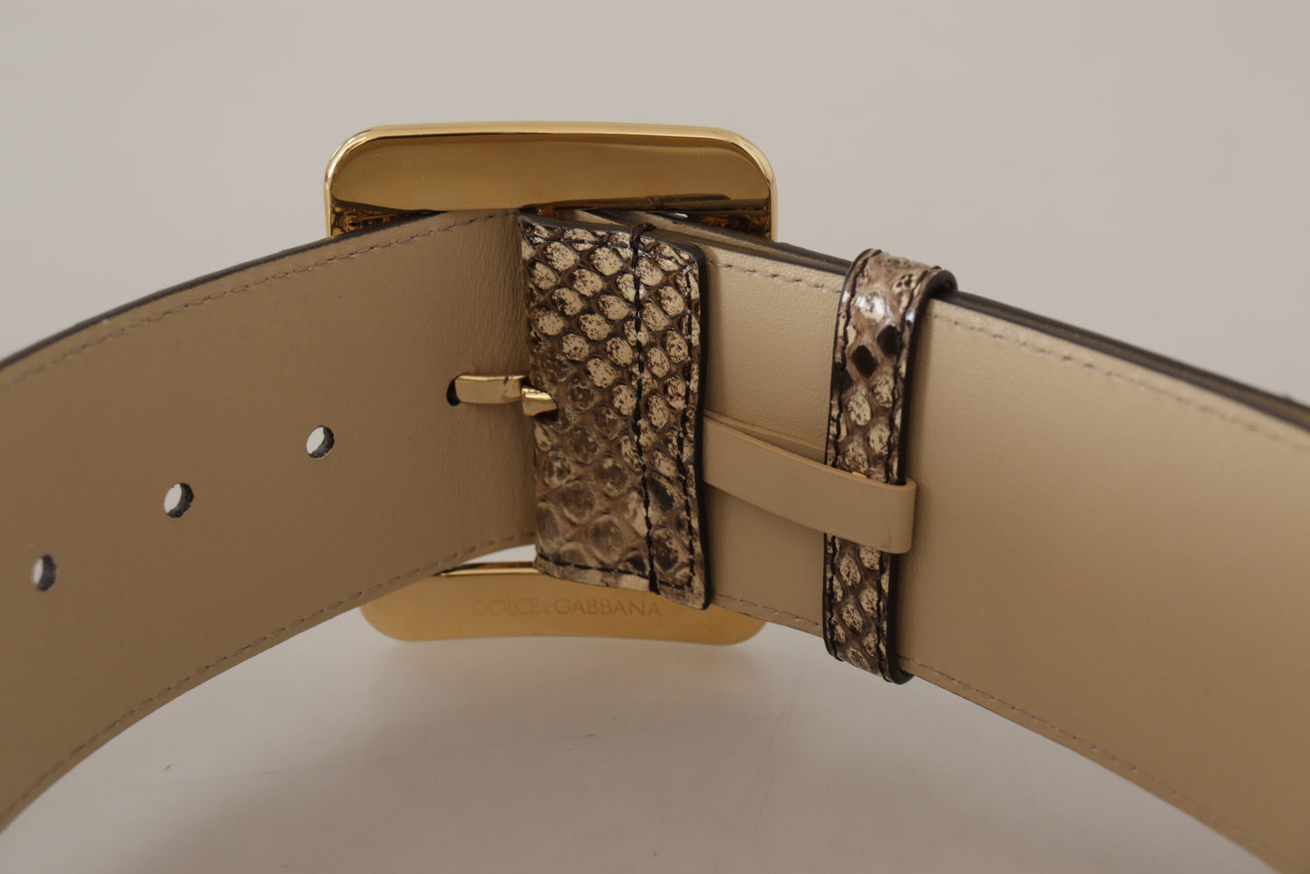 Dolce & Gabbana Bruine Exotische Brede Taille Leren Gouden Metalen Gesp Riem