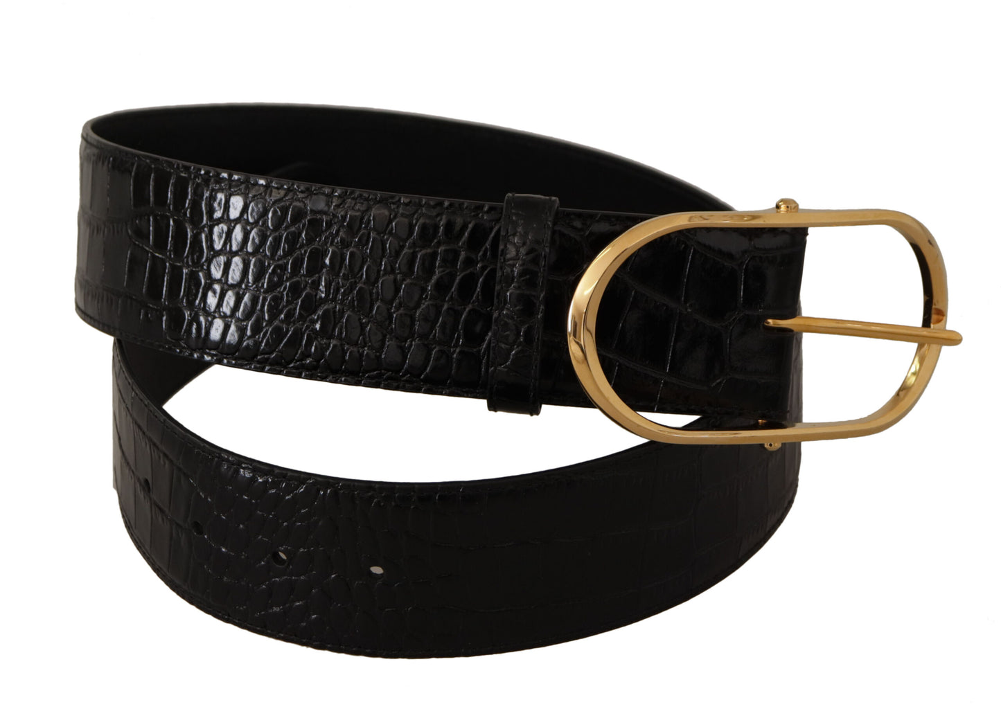 Dolce & Gabbana Zwarte Leren Riem met Goudkleurige Metalen Gesp