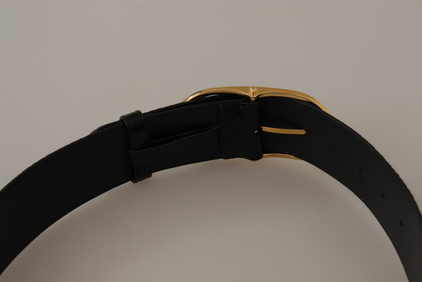 Dolce & Gabbana Zwarte Leren Riem met Goudkleurige Metalen Gesp