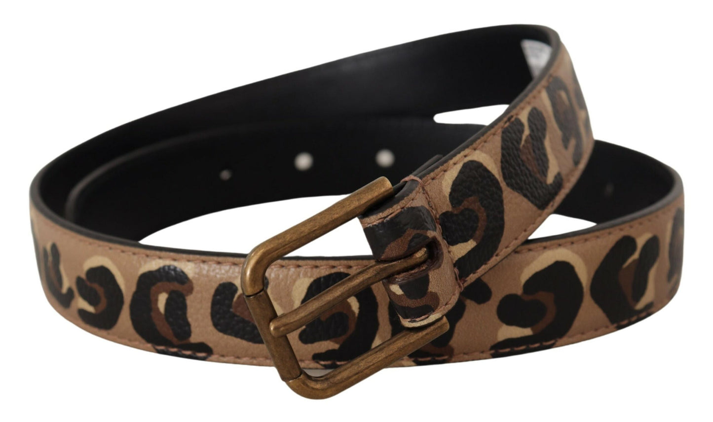 Dolce & Gabbana Bruine Luipaardprint Vintage Metalen Taille Gesp Riem