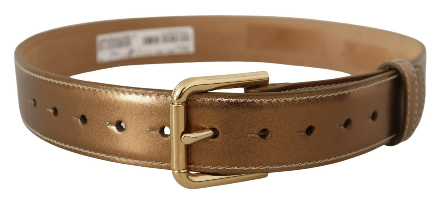 Dolce & Gabbana Bronzen Kalfsleren Riem met Gouden Logo Taillegesp