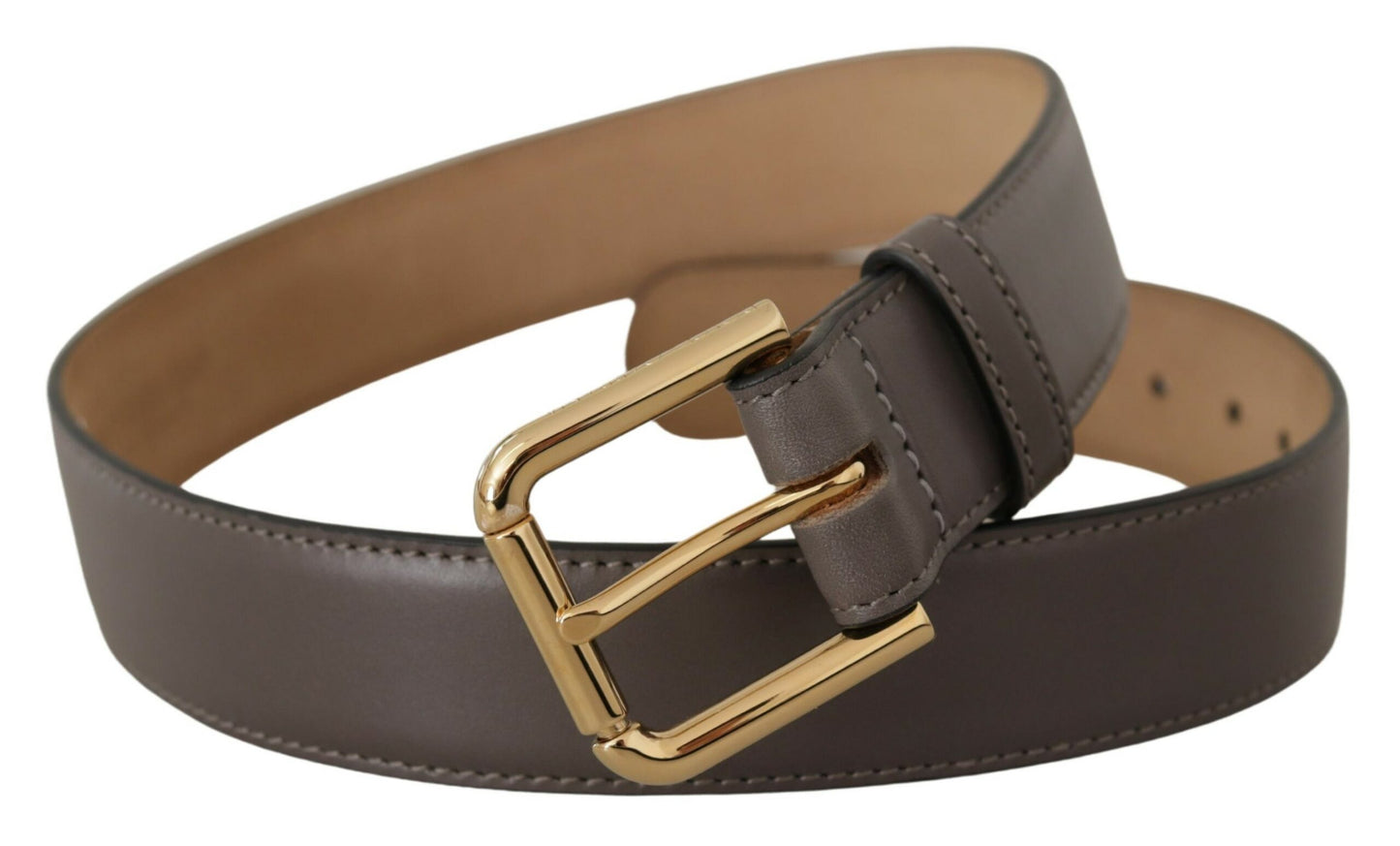 Dolce & Gabbana Grijze Kalfsleren Riem met Gouden Metalen Logo Gesp