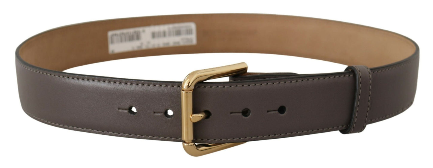 Dolce & Gabbana Grijze Kalfsleren Riem met Gouden Metalen Logo Gesp