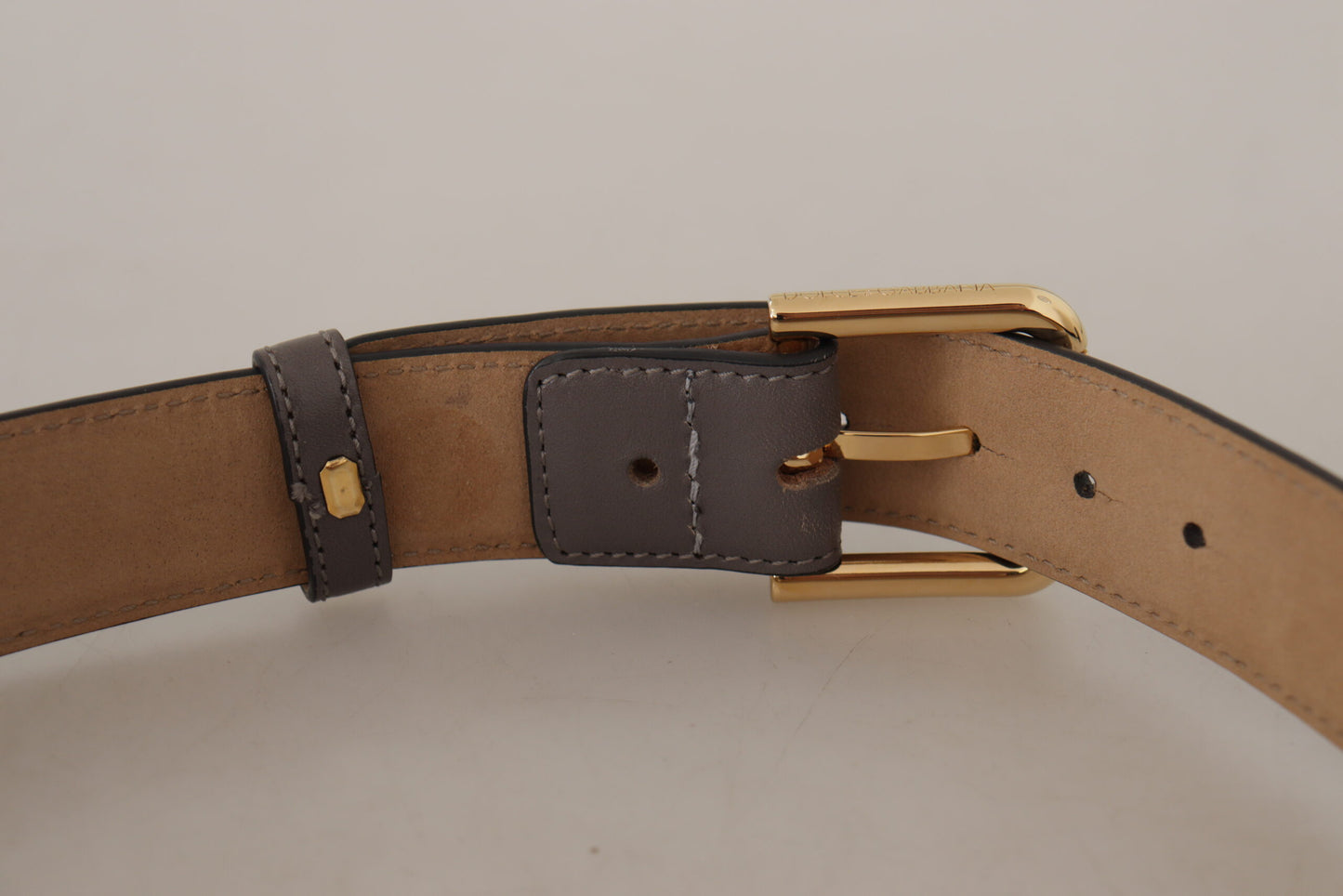 Dolce & Gabbana Grijze Kalfsleren Riem met Gouden Metalen Logo Gesp
