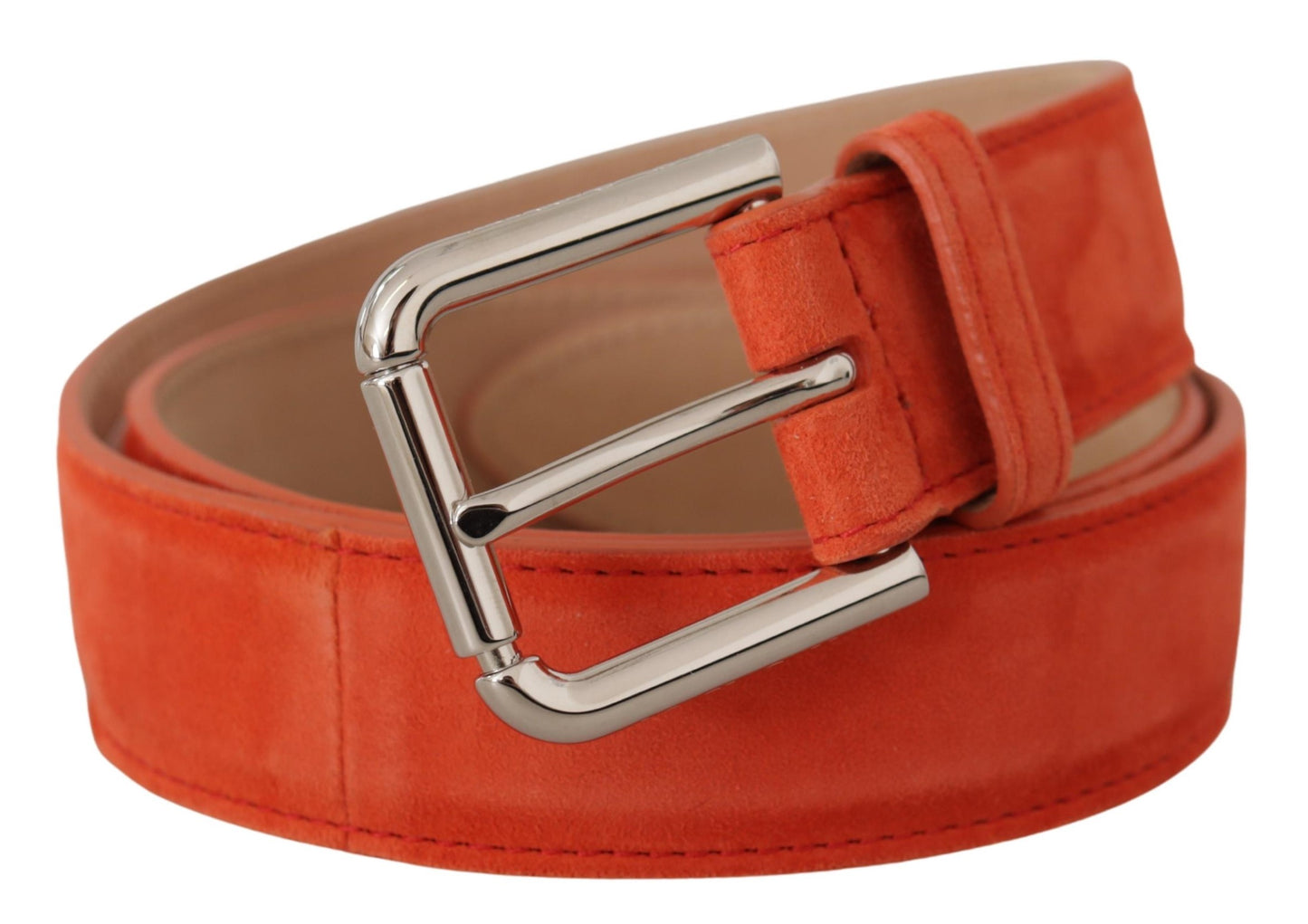 Dolce & Gabbana oranje suède leren riem met zilveren logo en metalen gesp