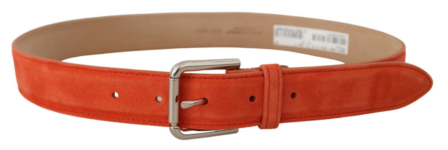 Dolce & Gabbana oranje suède leren riem met zilveren logo en metalen gesp