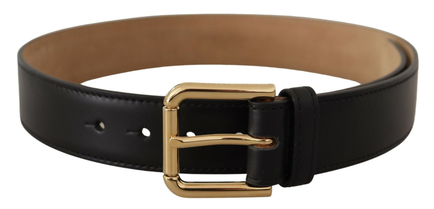 Ceinture classique en cuir noir massif Dolce & Gabbana avec boucle dorée
